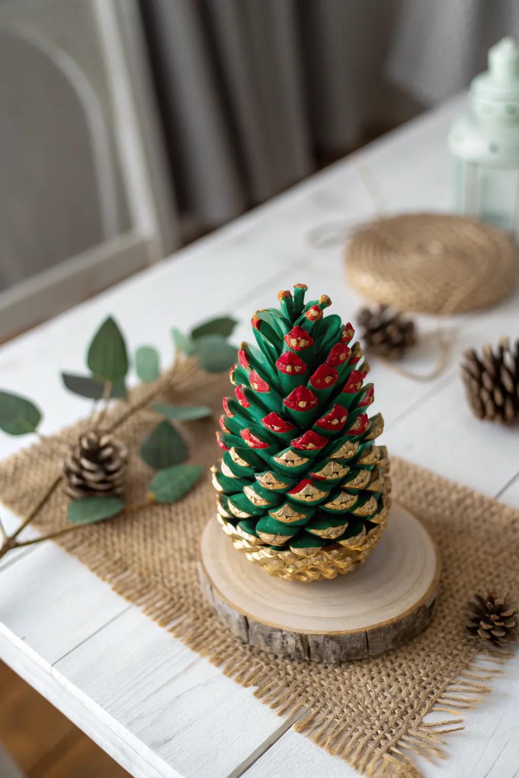 Transform nature's gifts into festive pinecone Christmas trees with a splash of color and creativity.