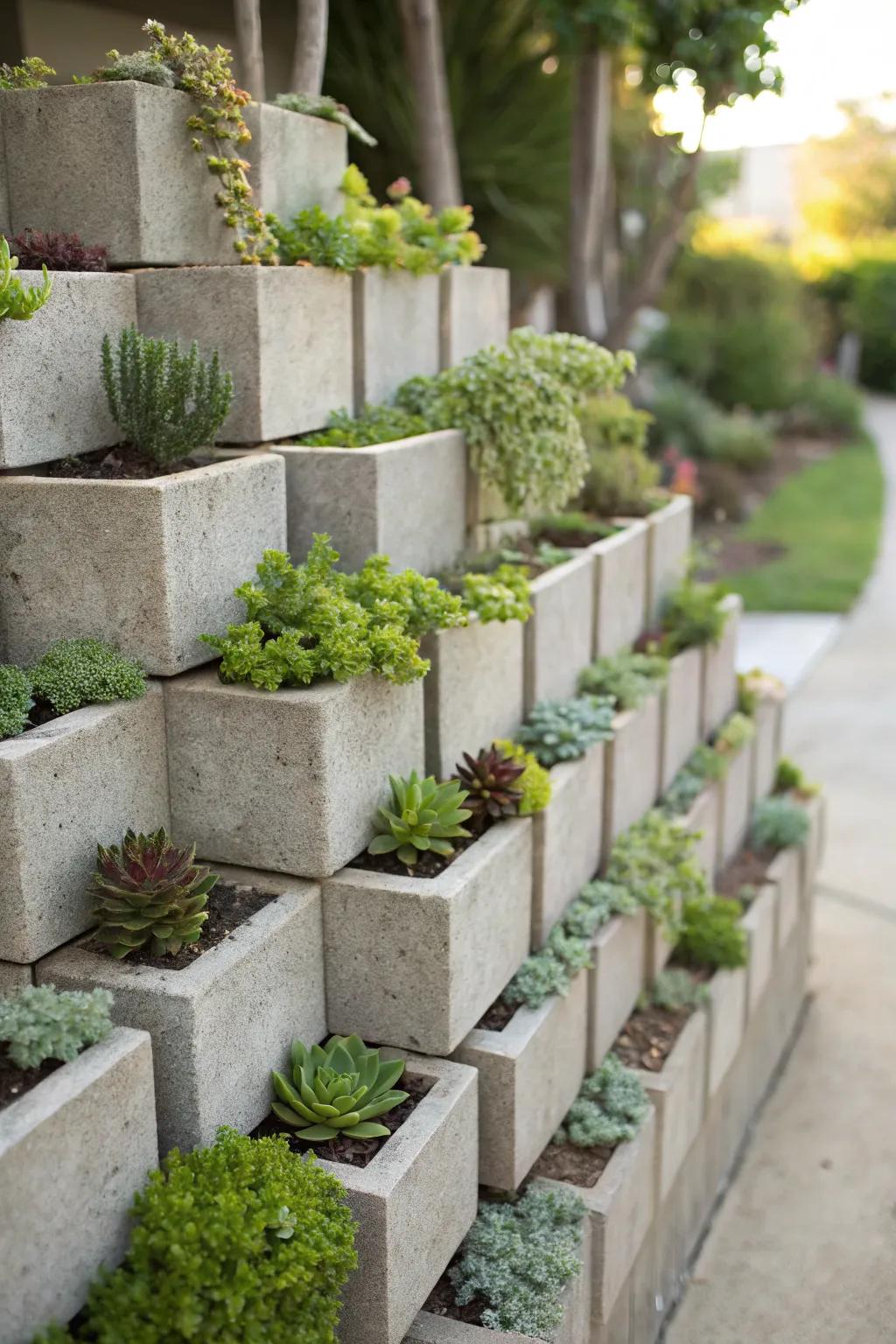 Revamp your setting with a striking concrete block vertical garden.