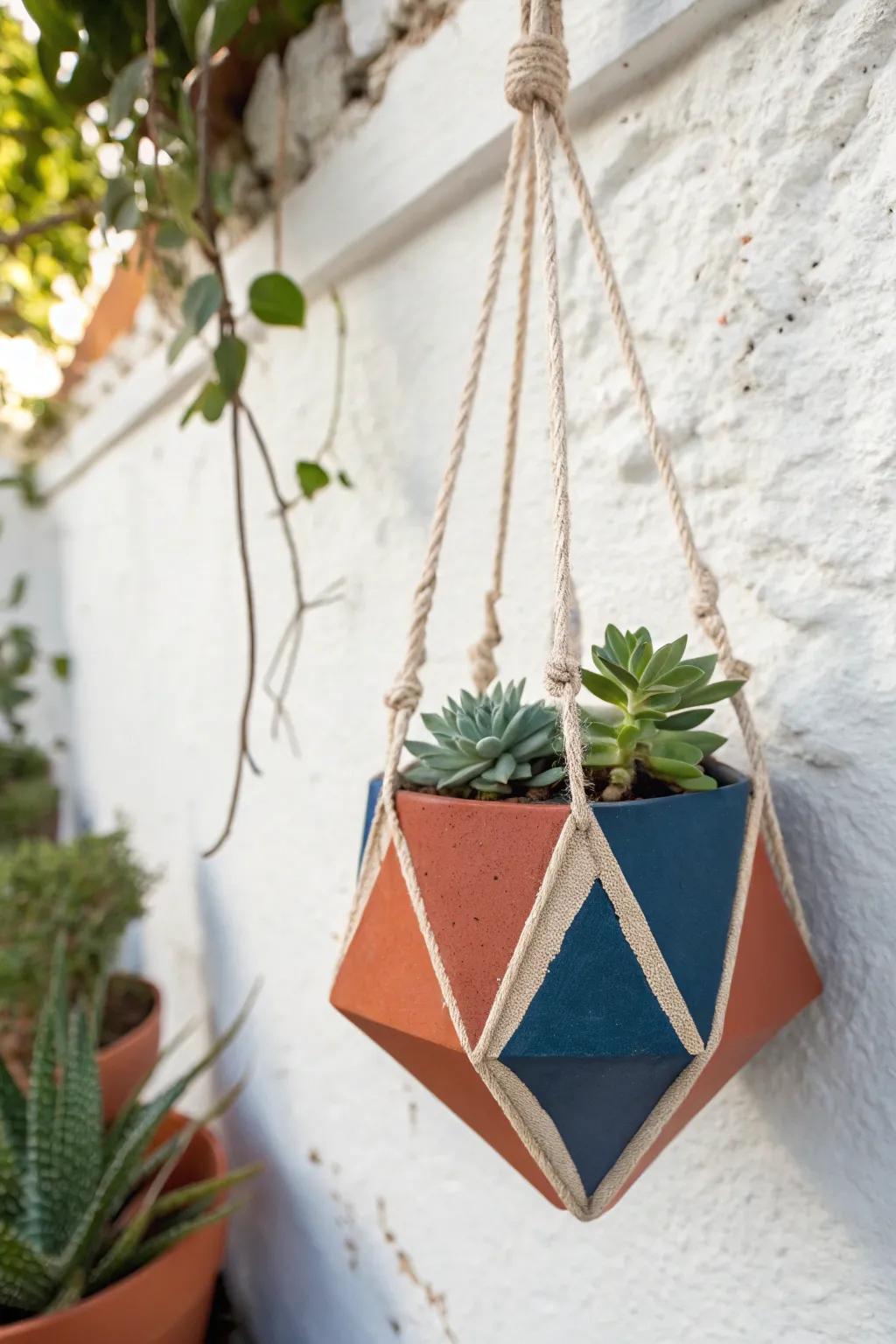 Enhance your space with a flawless fusion of minimalism and bohemian chic—angular clay suspension vessels that create a bold statement!