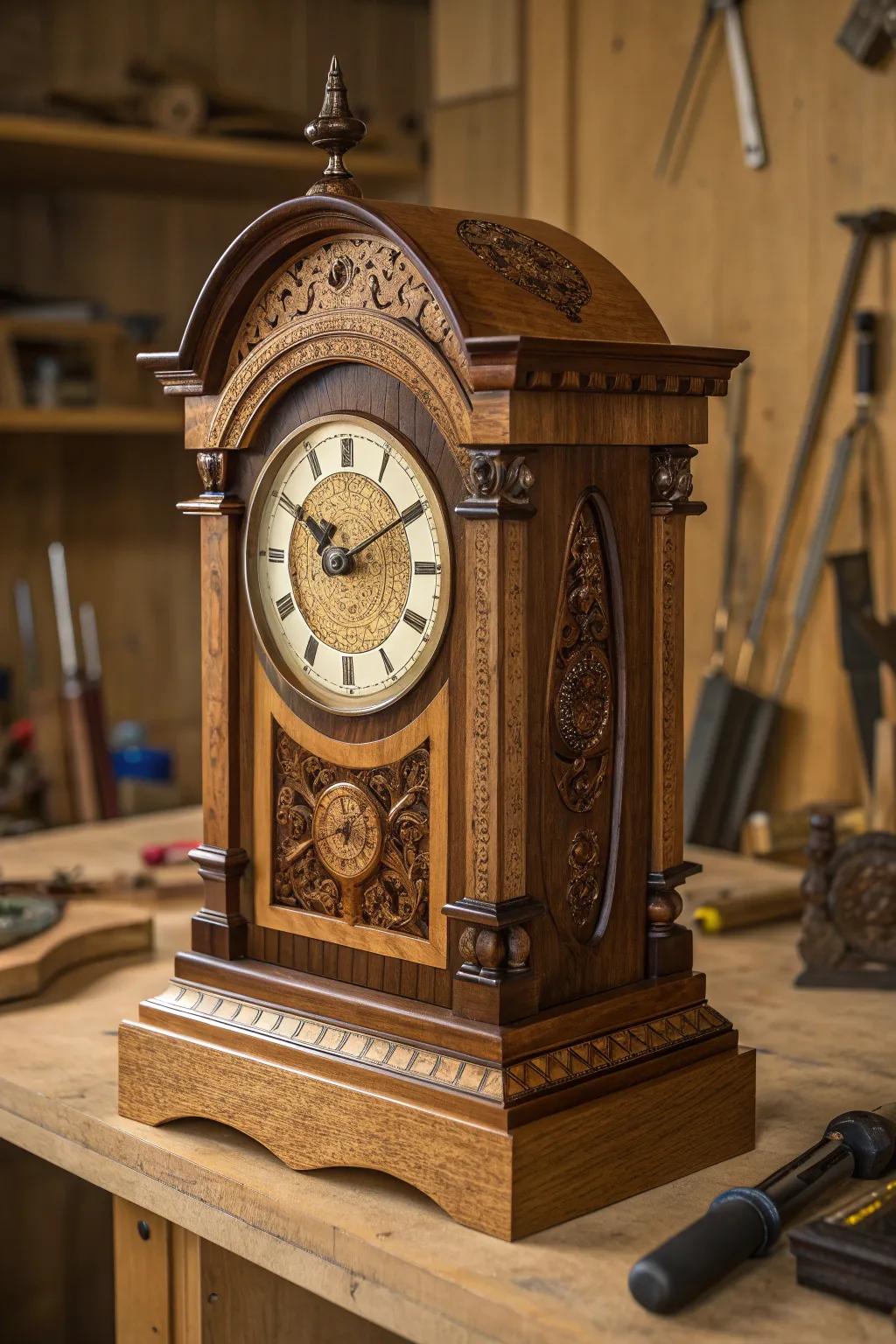 Timeless art: Enrich your space with a bespoke wood timepiece that shows flair and exactness.