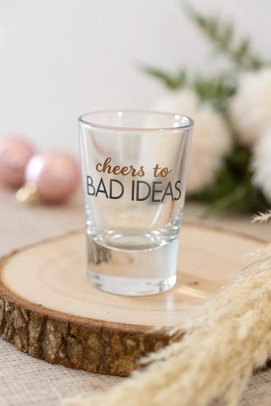 Inject a dose of humor into your gatherings with this smart, witty small glass!