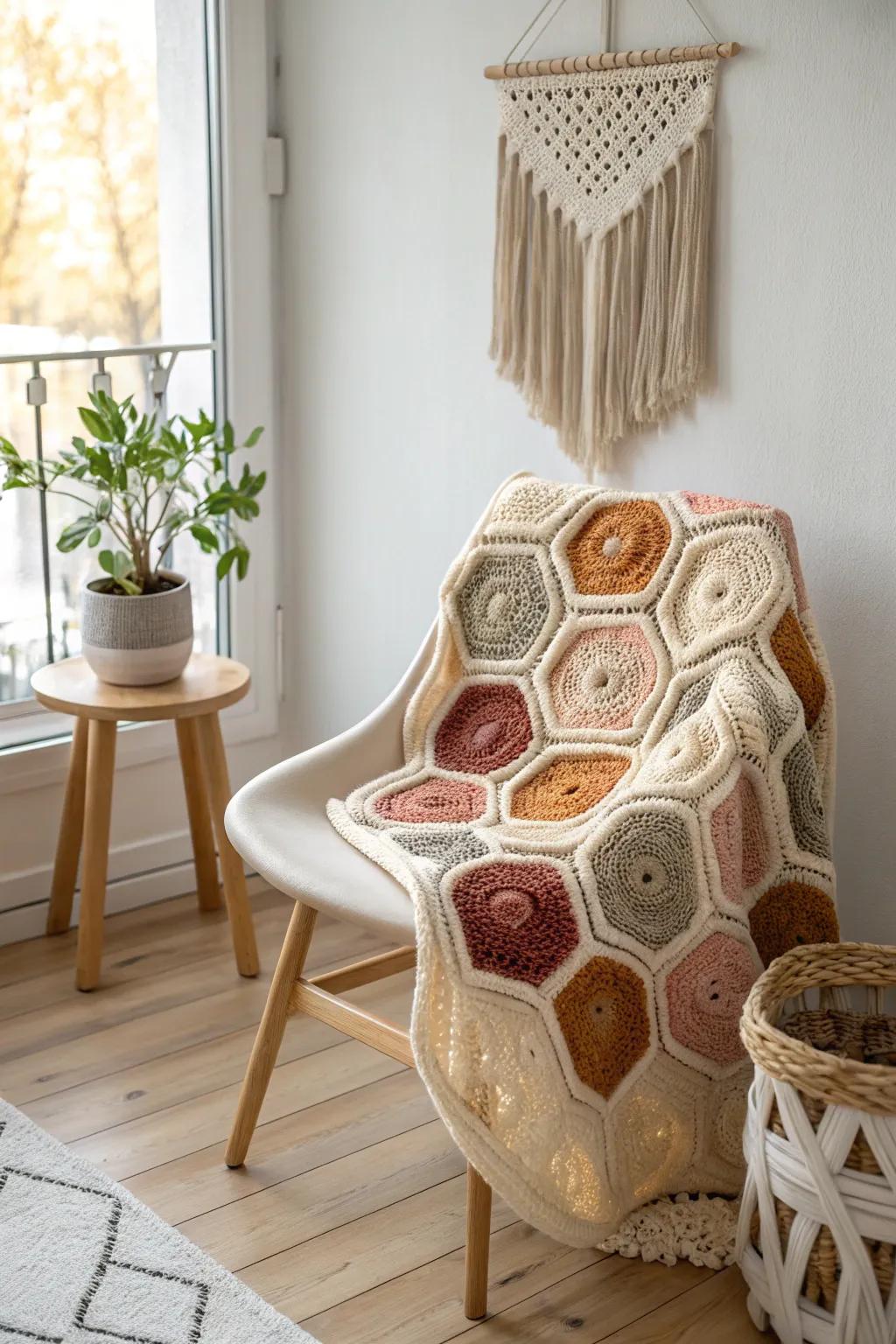 Imbue the comfort of each week with a mesmerizing geometric crochet throw, melding unpretentiousness with innate finesse.
