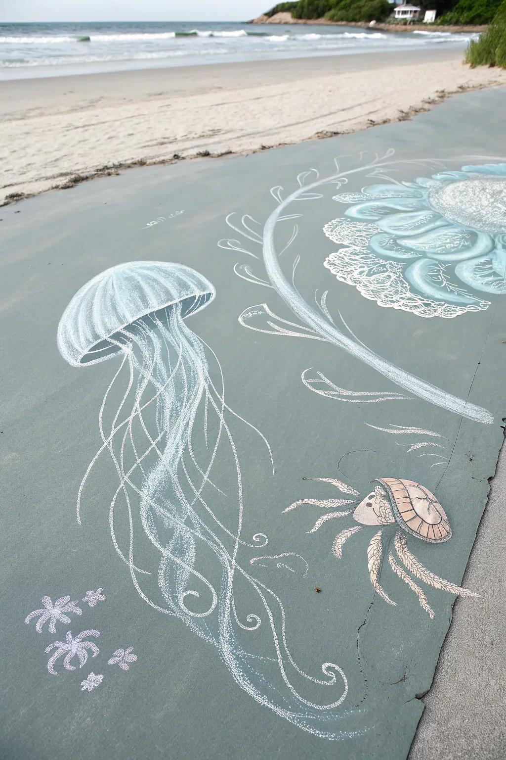 Discover the serene allure of an aquatic excursion, captured in delicate chalk strokes.
