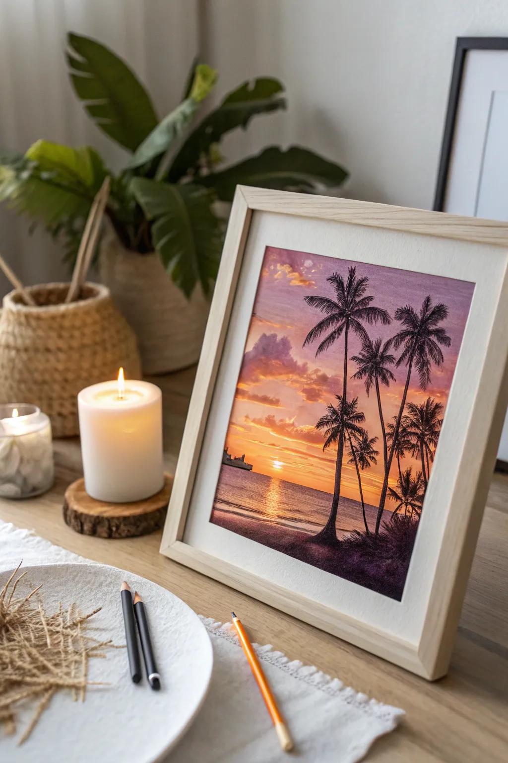 Embrace the serenity of an exotic dusk through minimalist artistry.
