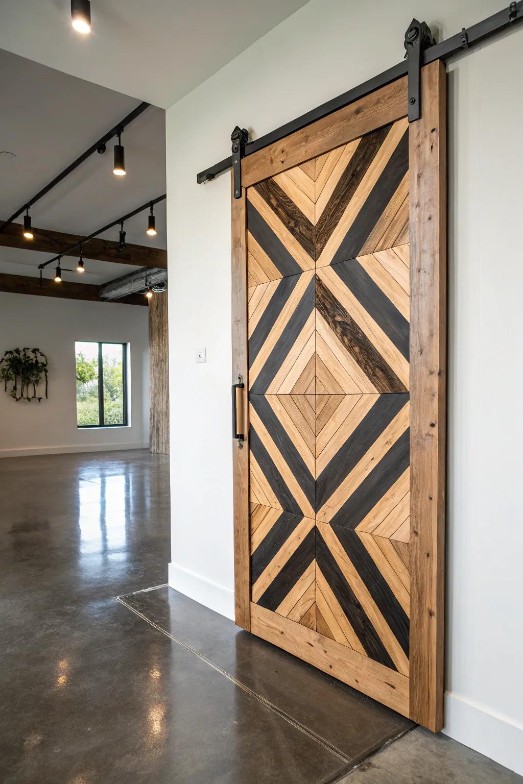 Transform your area using a breathtaking abstract barn door that unifies modern blueprint with enduring artistry.