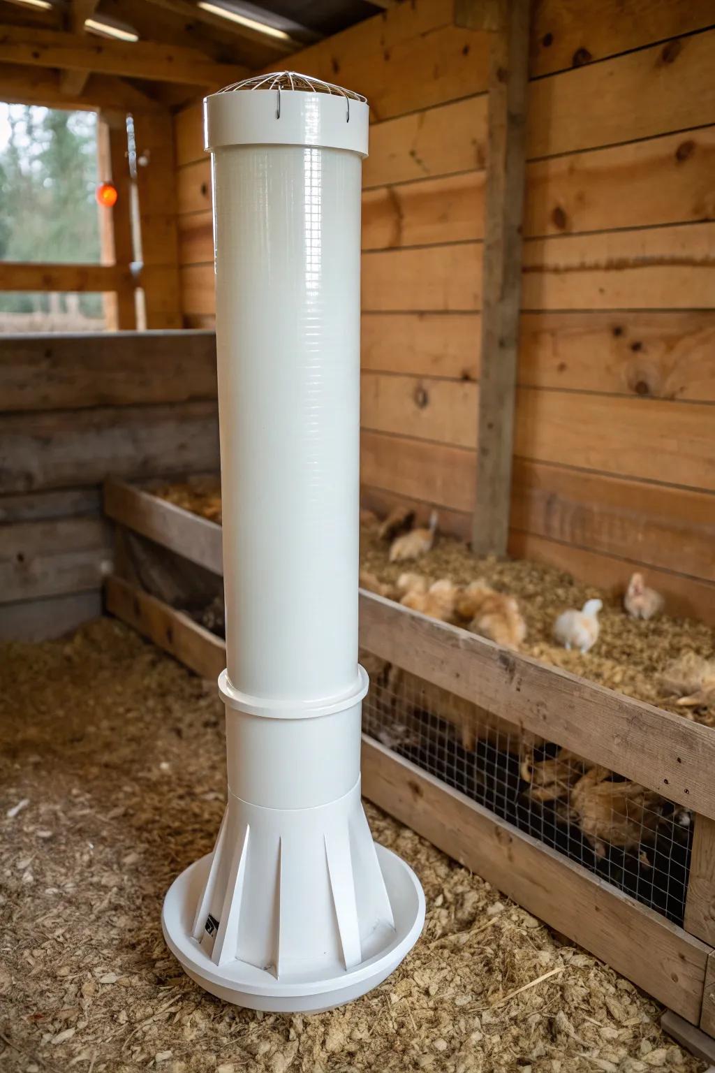 Efficient and refined: the quintessential PVC pipe feeder for your chicken coop.