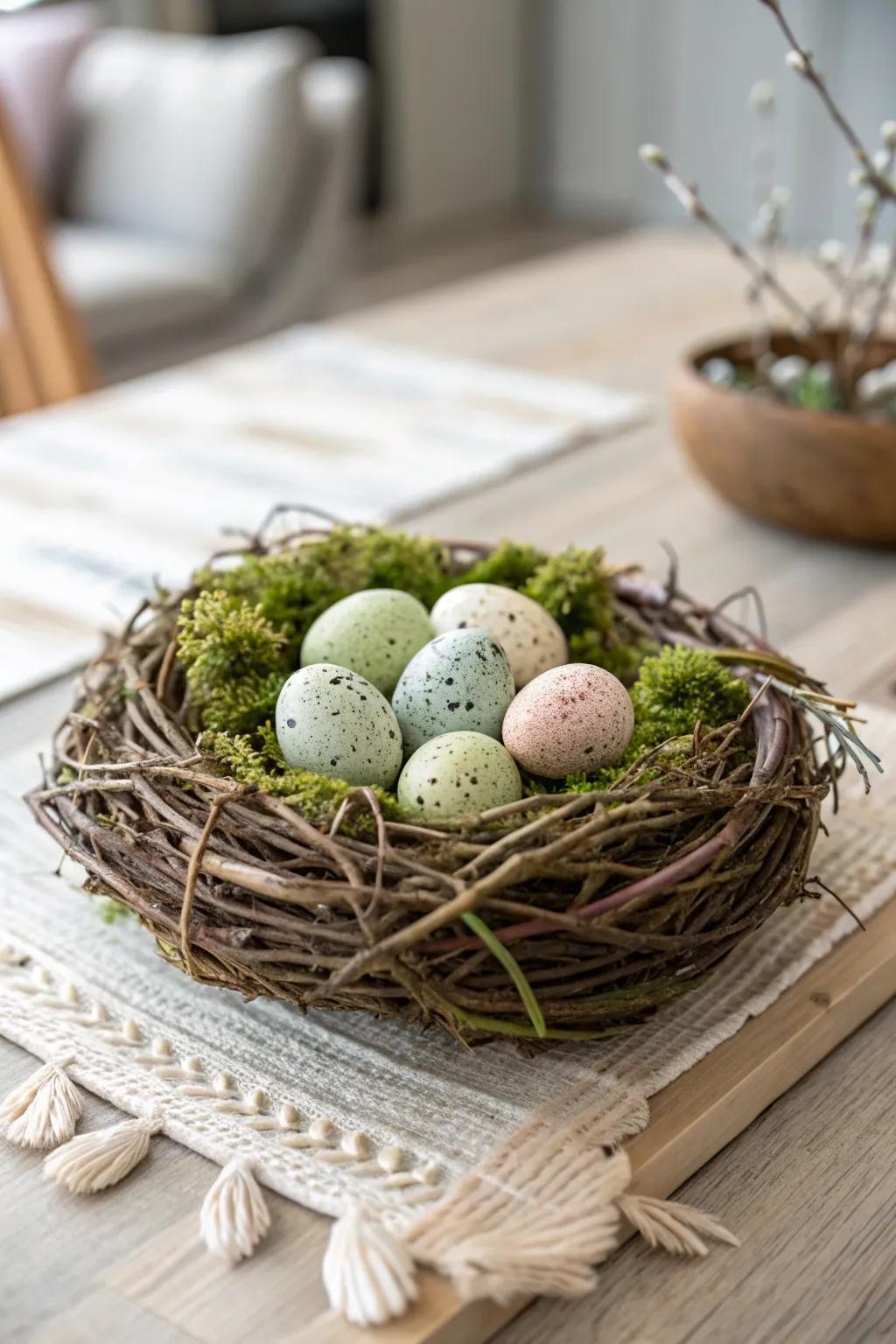 Introduce the quintessence of spring indoors with this captivating country-style roost centerpiece, impeccable for your Easter gathering.