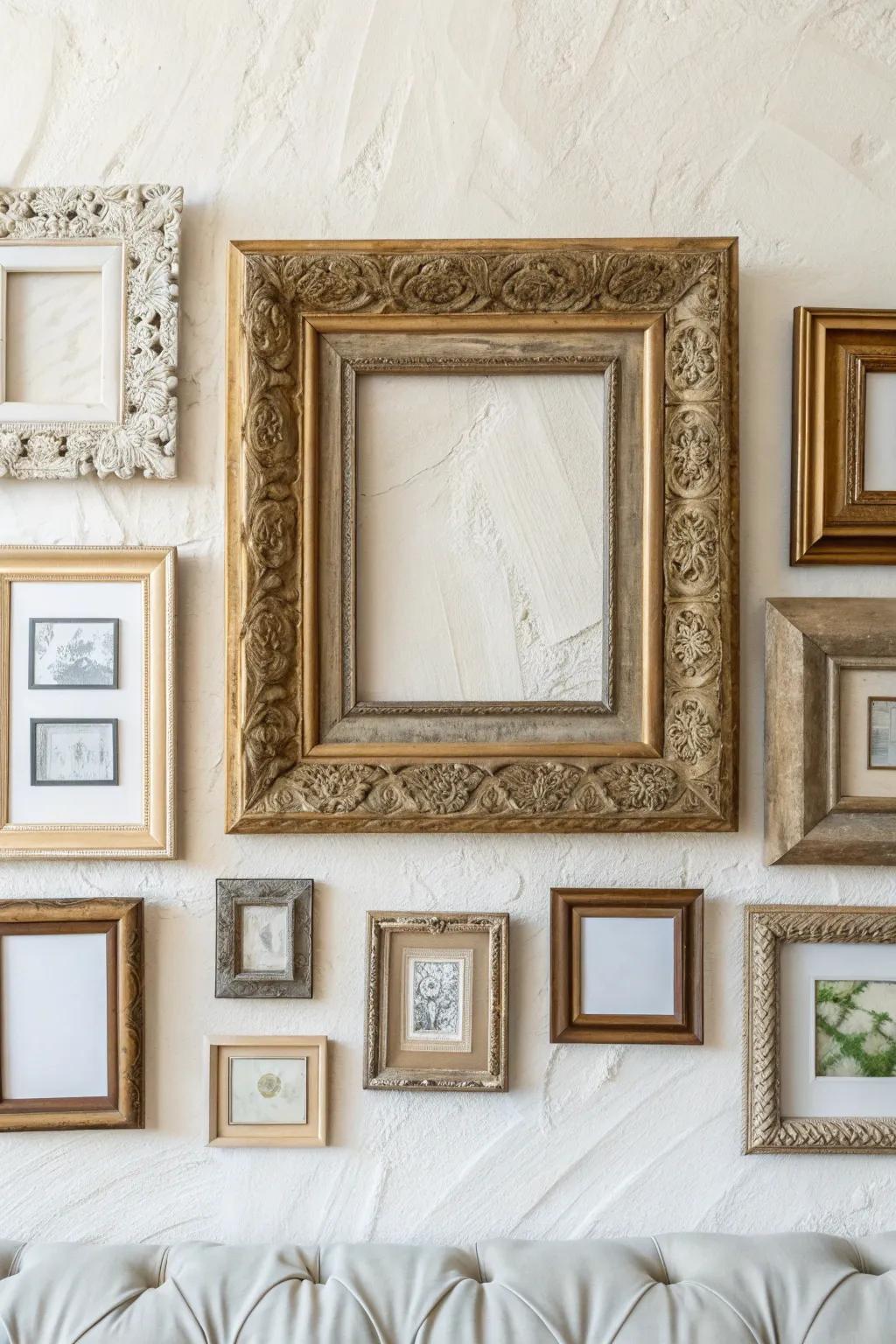 Discover the charm of vintage frames with this stunning gallery wall centerpiece — a perfect blend of simplicity and elegance.