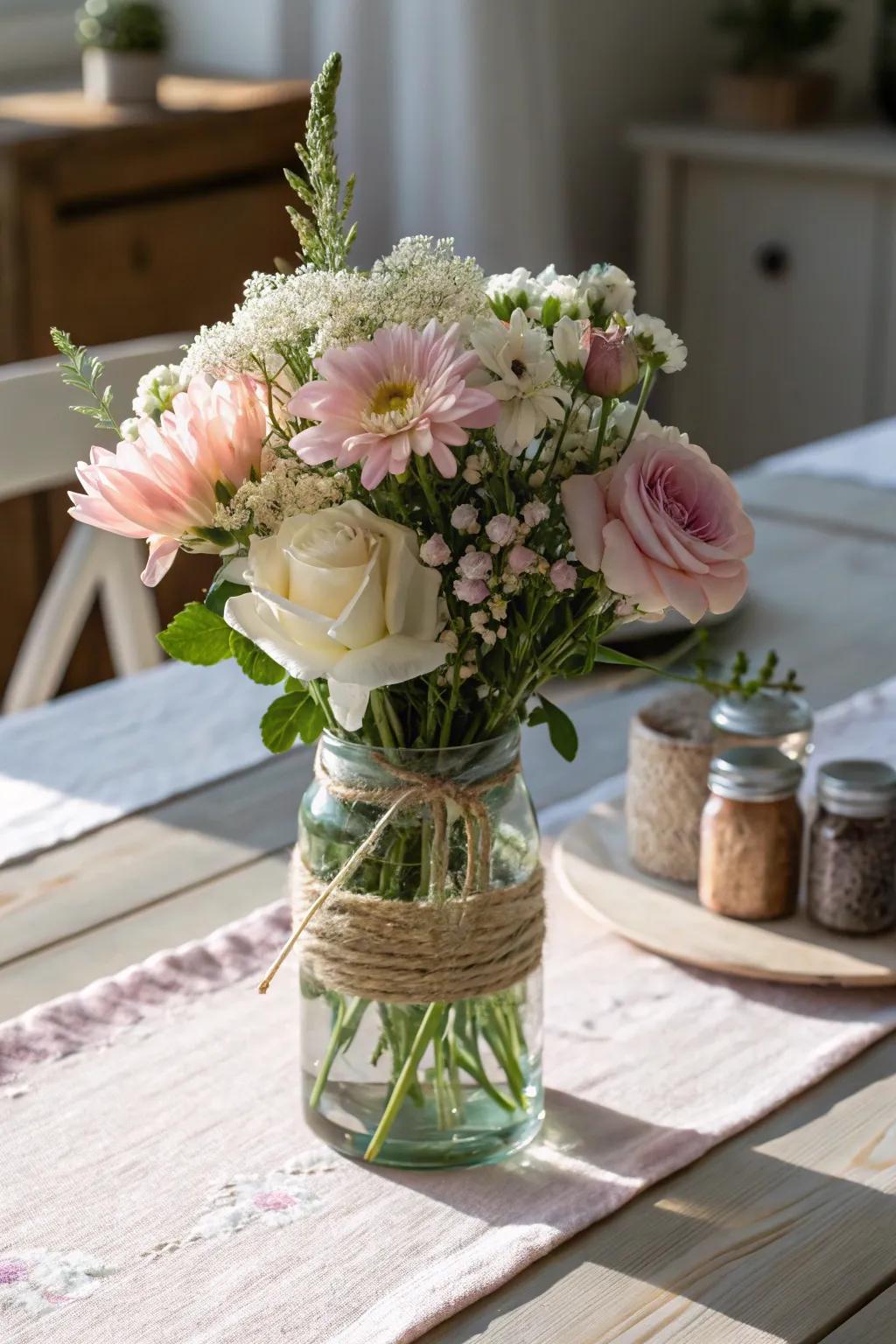 Elevate your table decor with a natural, minimalist touch. 🌿🌸 #DIYFlowerCenterpiece