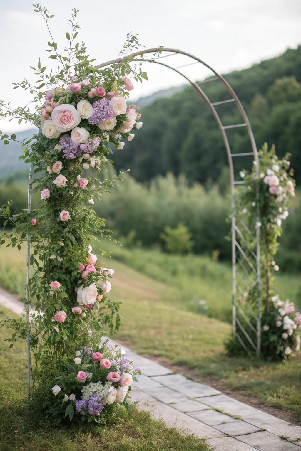 Enter a realm of enchantment with this captivating blossom arch, where simplicity melds with organic elegance.