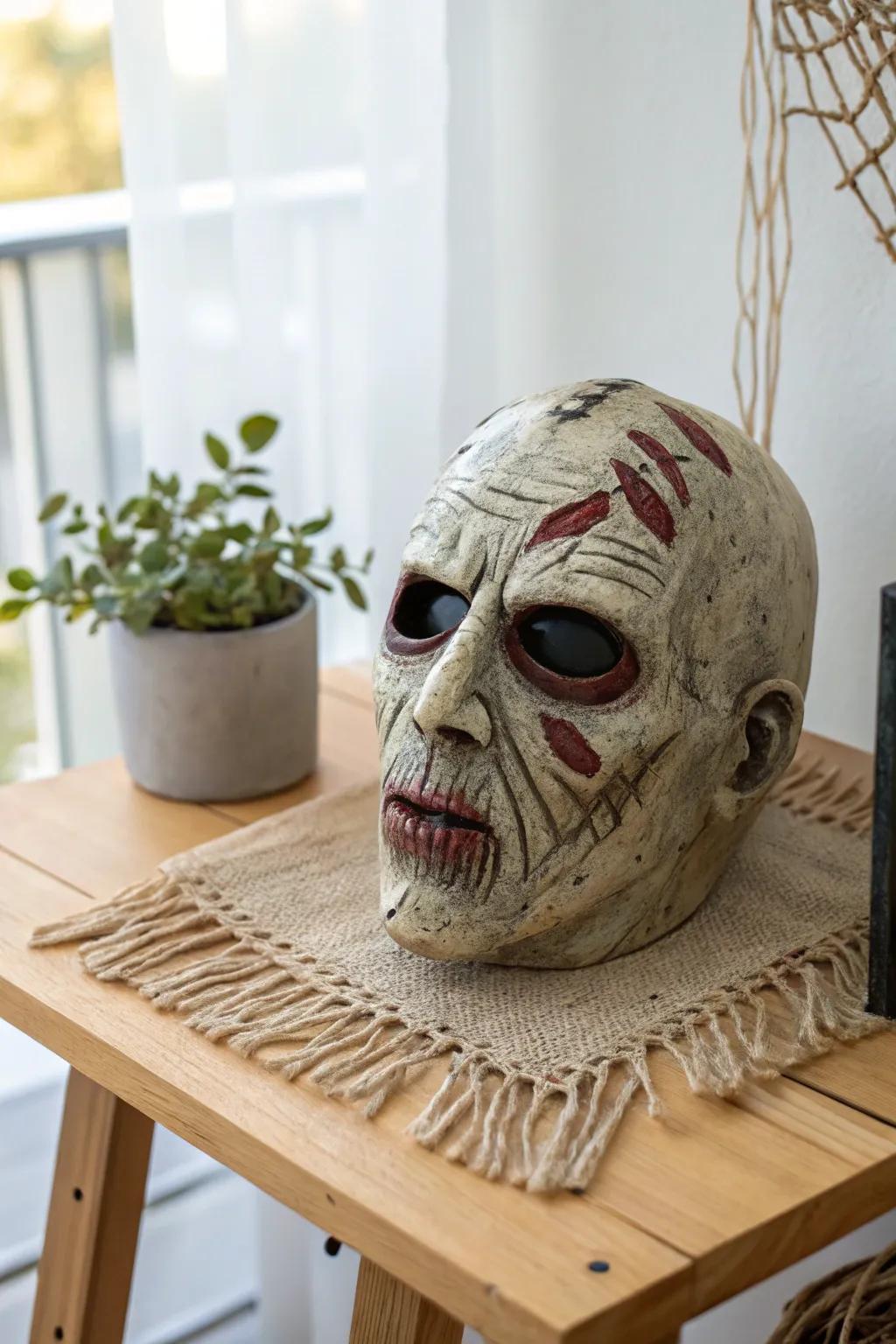 Delight in the transformation art with this striking DIY undead mask—where simplicity merges with the macabre.