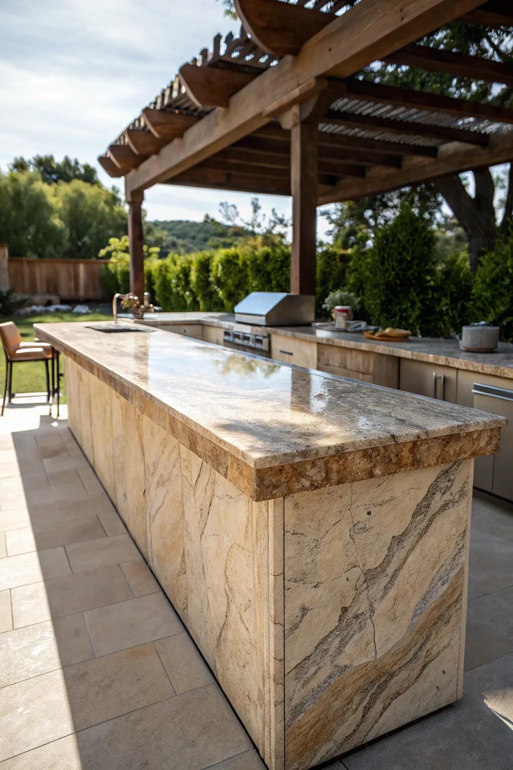 Enhance your outdoor cooking area using the enduring elegance of a stone slab countertop.