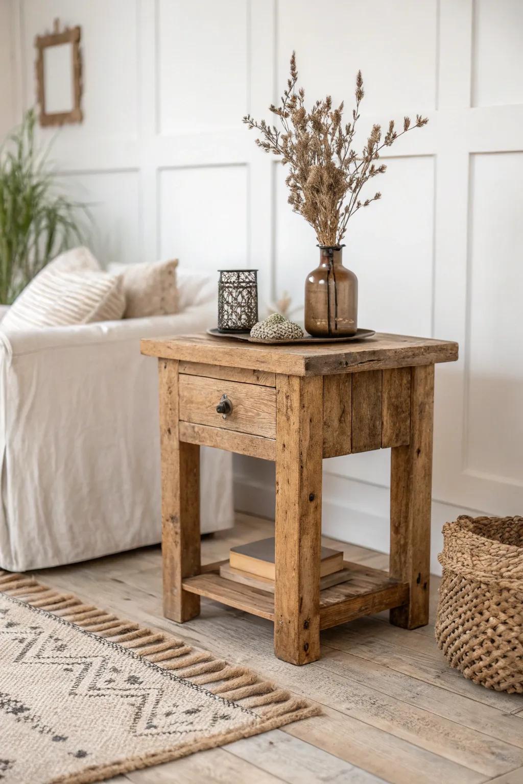 Embrace homespun allure with this DIY side table, where historical significance converges with minimalist elegance.