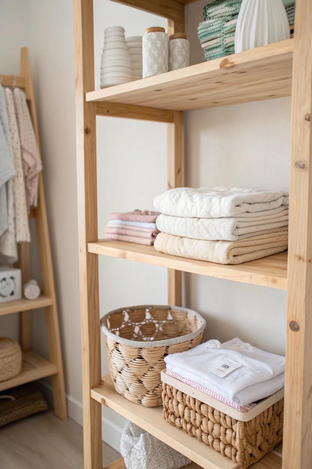 Elevate your baby's closet with breathtaking vertical storage solutions that harmonize simplicity and elegance. #MinimalistNursery #ScandiBoho