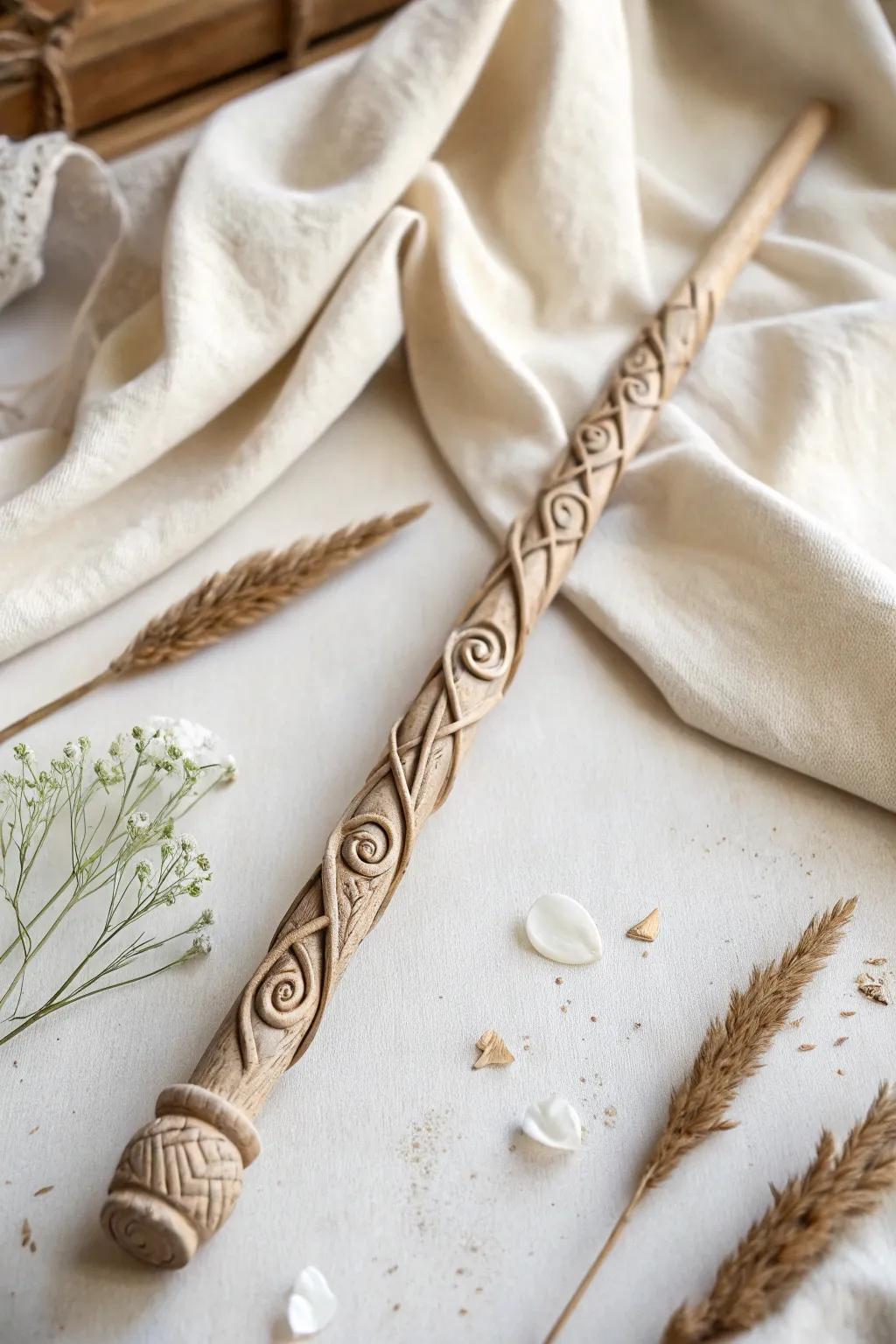 Embrace the enchantment of artisanal finesse with this captivating wand adorned with clay filigree. ✨