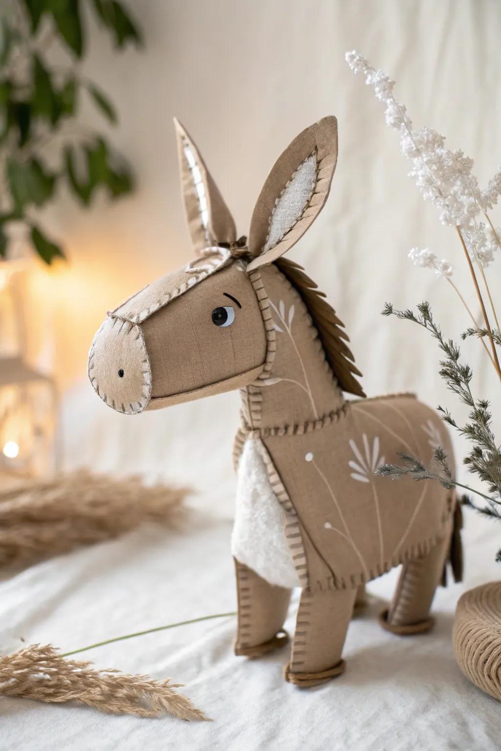 Uncover the delight of handcrafting with this lovable donkey hand doll, a seamless fusion of simplicity and imagination.
