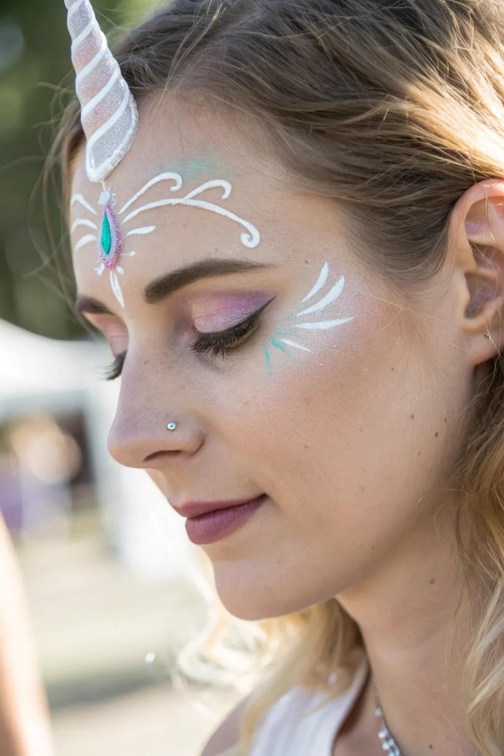 Express your inner equine by using a trace of minimalist enchantment. 🌈🦄 #FacePaint #ScandiBoho