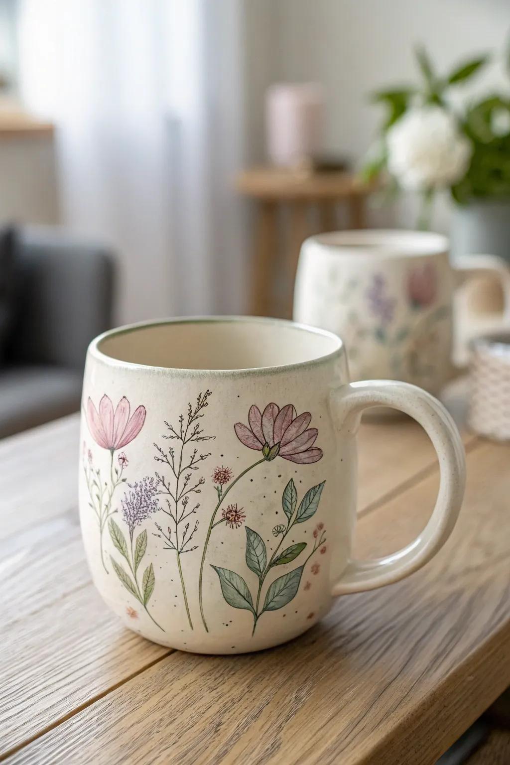 Cherish the enchantment of spring throughout the year with this exquisitely hand-painted floral mug. 🌸✨ #BotanicalVisions