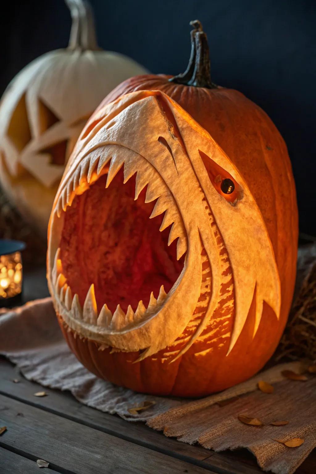 Plunge into the artistry of the abyss with this shark-inspired gourd masterpiece.