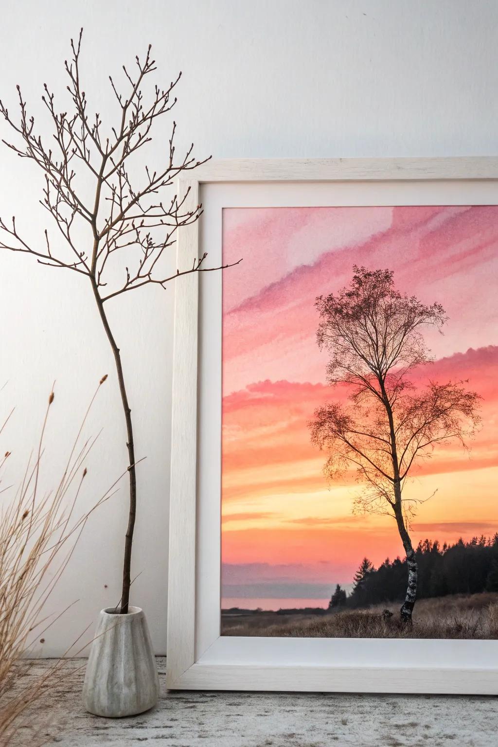 Embrace the tranquil loveliness of twilight contours through this aquarelle showpiece. Suited to mixing shades and seizing the charm of the outdoors.