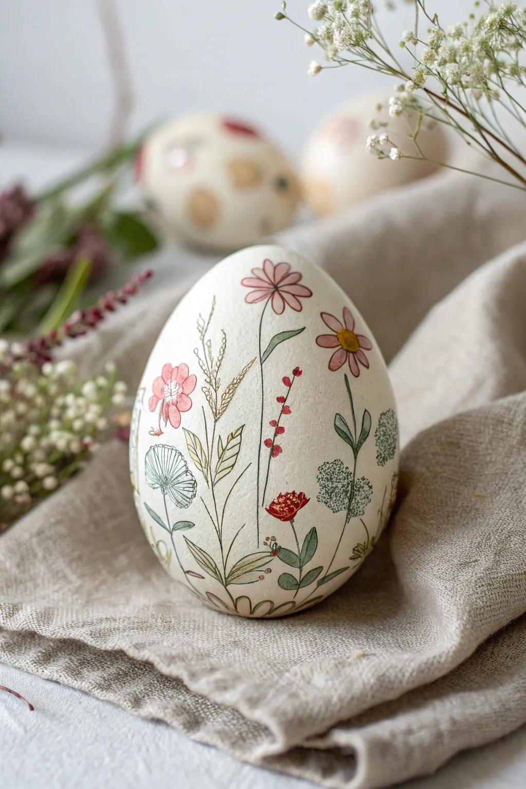 Welcome spring with gentle botanical craftsmanship depicted on your Easter eggs.