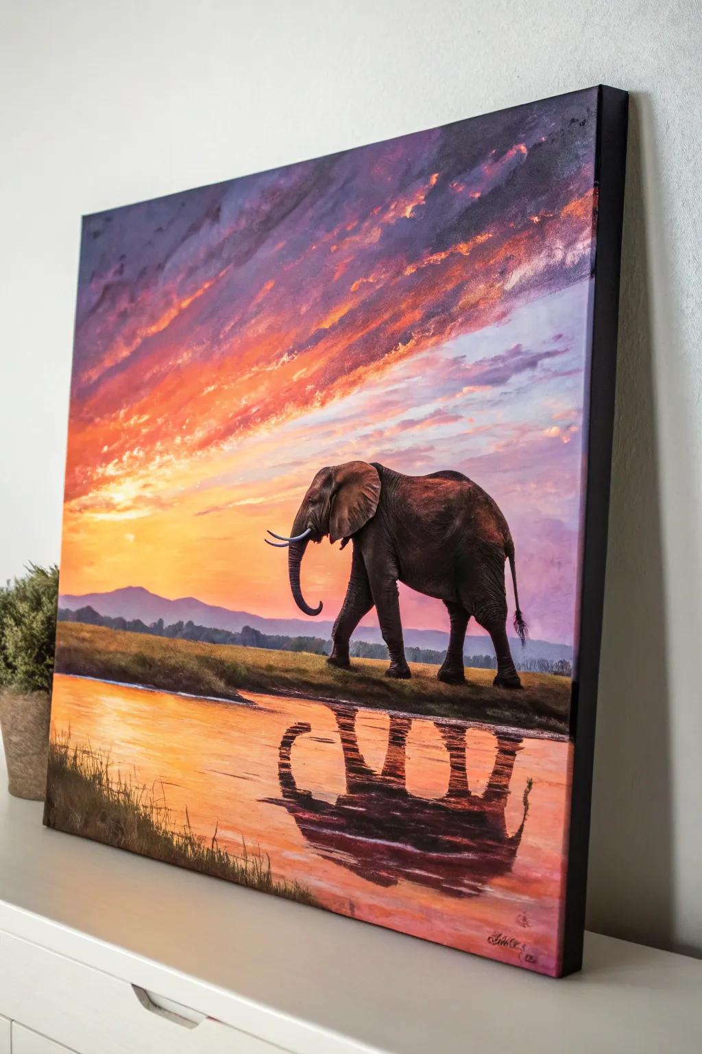 Bask in the inviting charm of this setting sun dreamscape, portrayed beautifully in this piece.