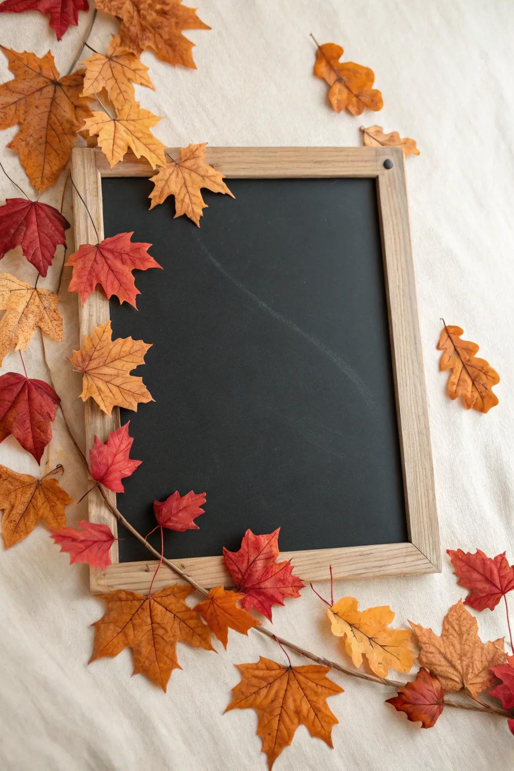 Embrace the season with a hint of natural sophistication: Fall foliage gracefully frames your thoughts.