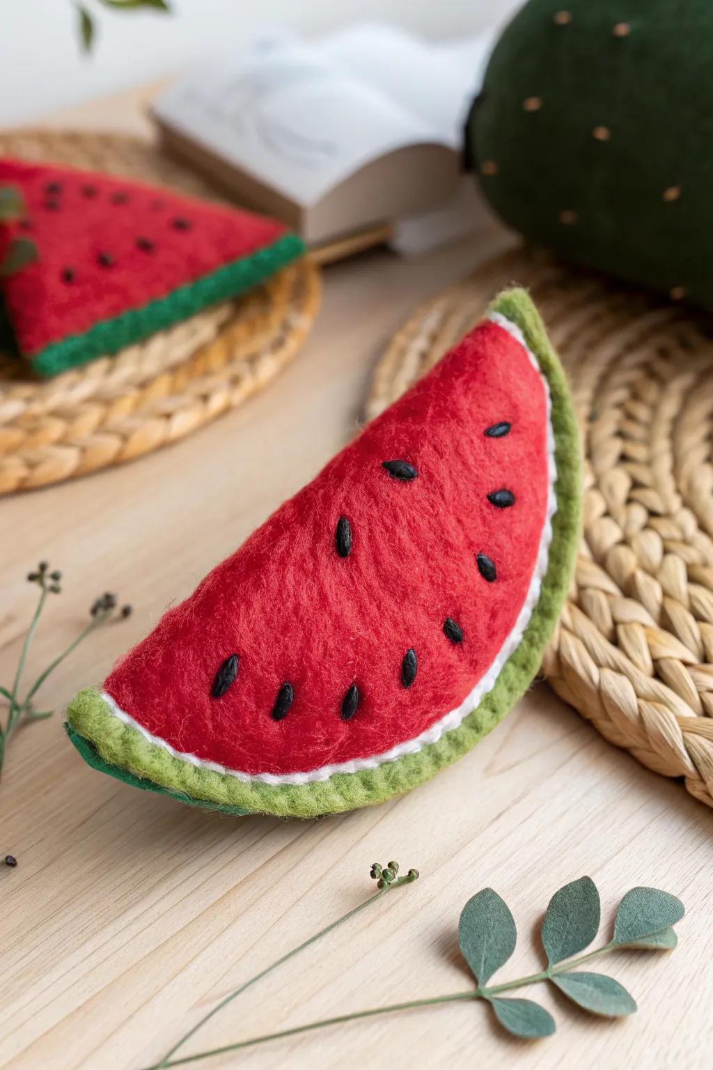 Inject a summer vibe into your existence through these adorable felt watermelon pieces, outstanding for recreational or decorative purposes.