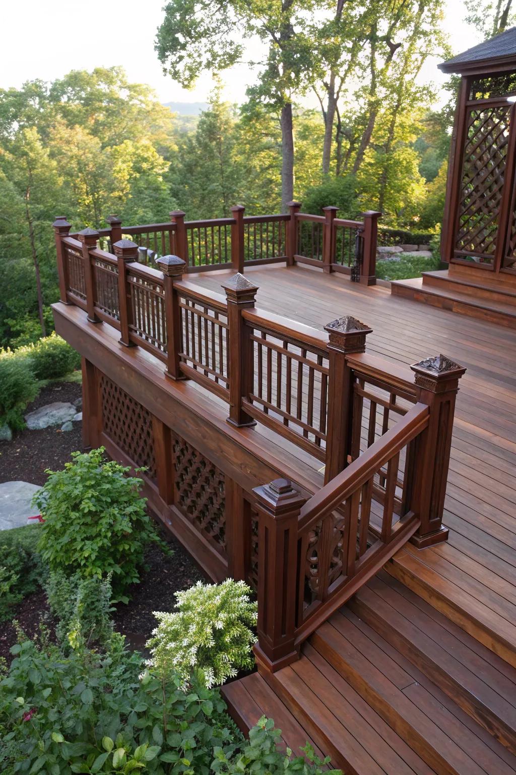 Discover the artistry of elevation with this exquisitely designed deck sanctuary.