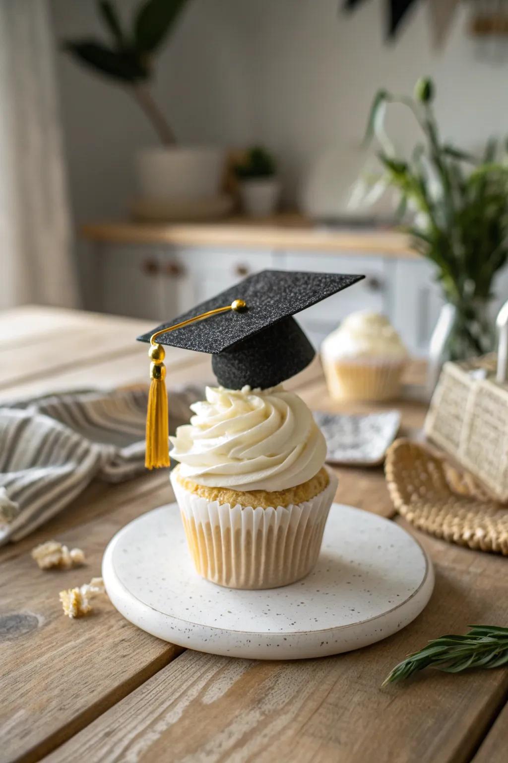 Celebrate in style with these charming graduation cap muffin ornaments—perfect for adding a touch of elegance to your dessert display!