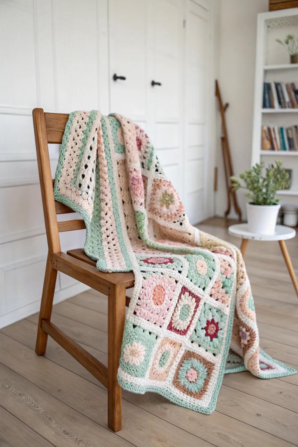 Welcome uncomplicated elegance with this chic granny square wrap—ideal for introducing a vibrant accent to any attire.