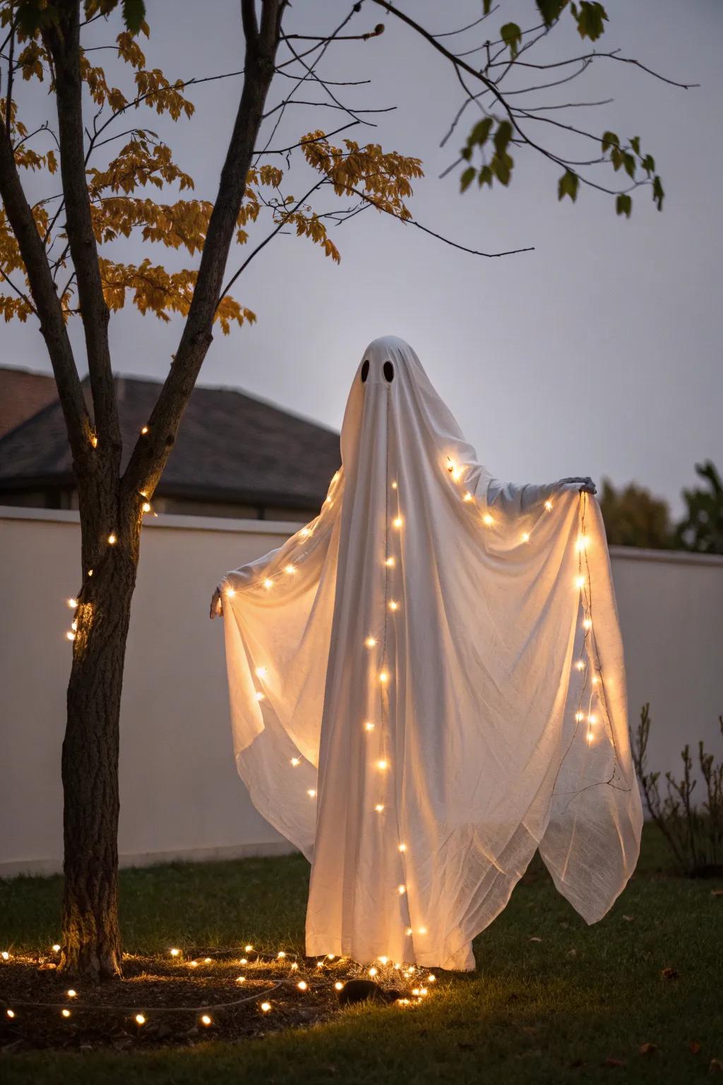 Glide through the twilight exuding unearthly sophistication in this illuminated specter attire, where simplicity intertwines with bewitching allure.