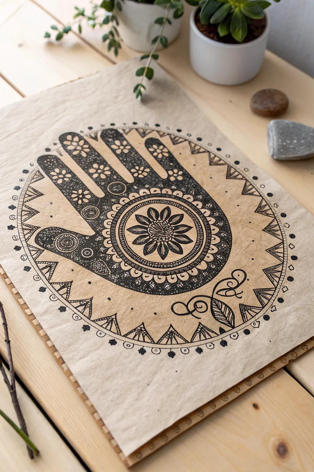 Embrace peace with this handcrafted circle design traced from your own hand.