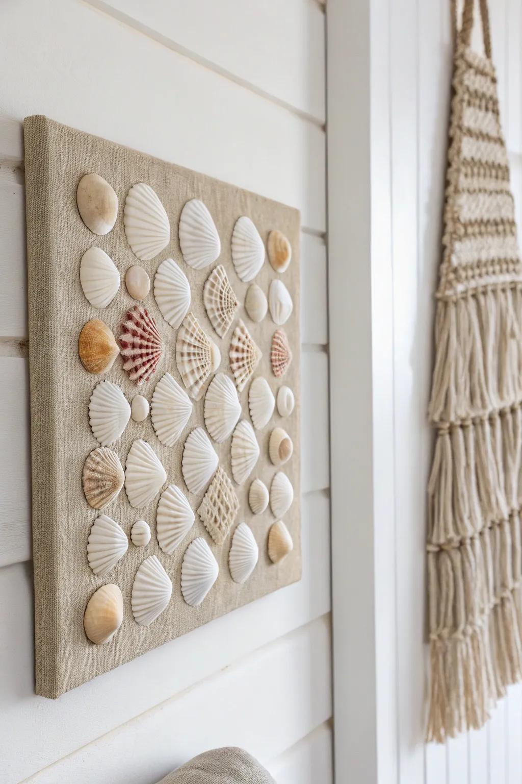 Celebrate the sophistication of nature with this handmade seashell wall decor.