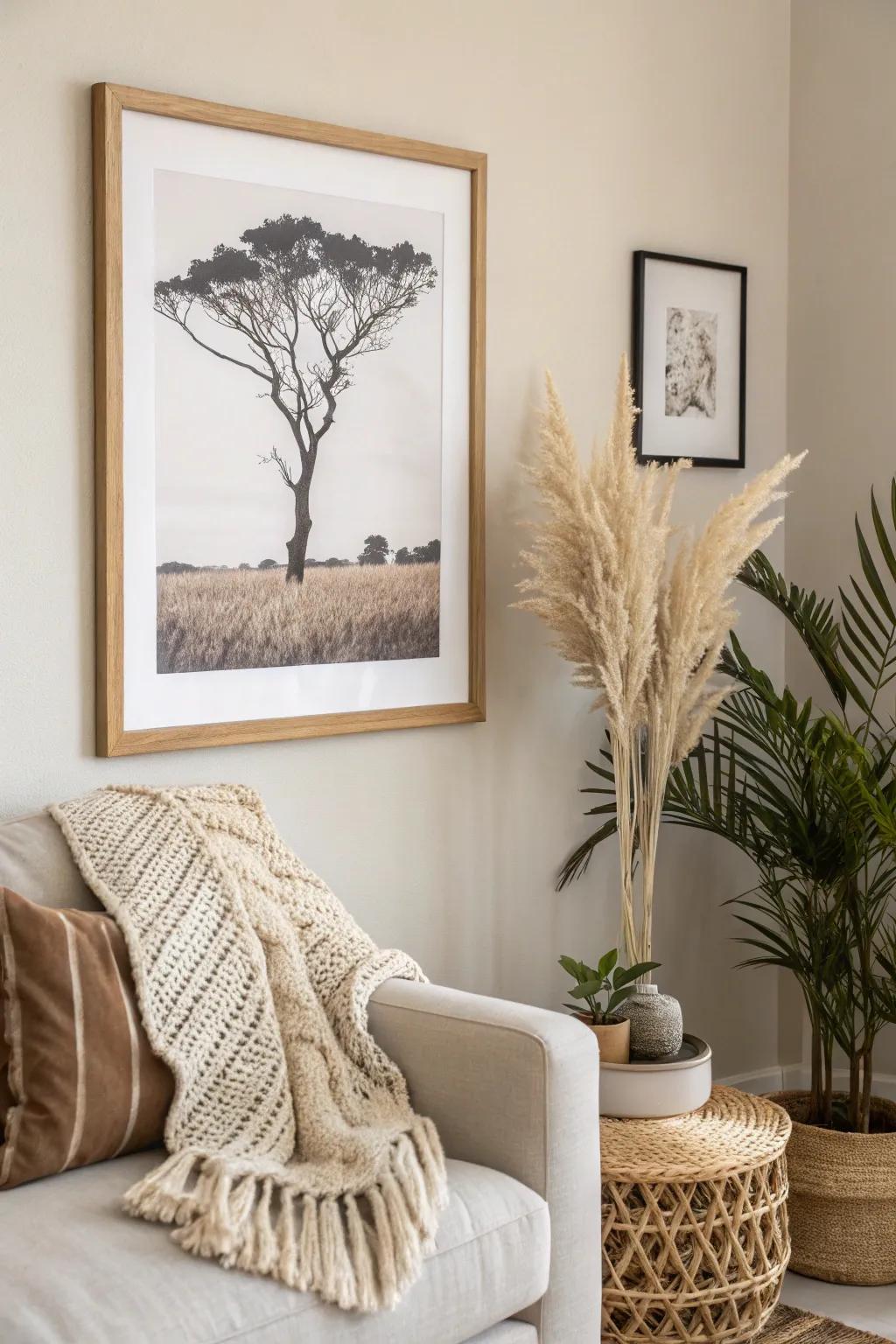 Effortless sophistication: Display your art without nails for a tidy, minimalist aesthetic.