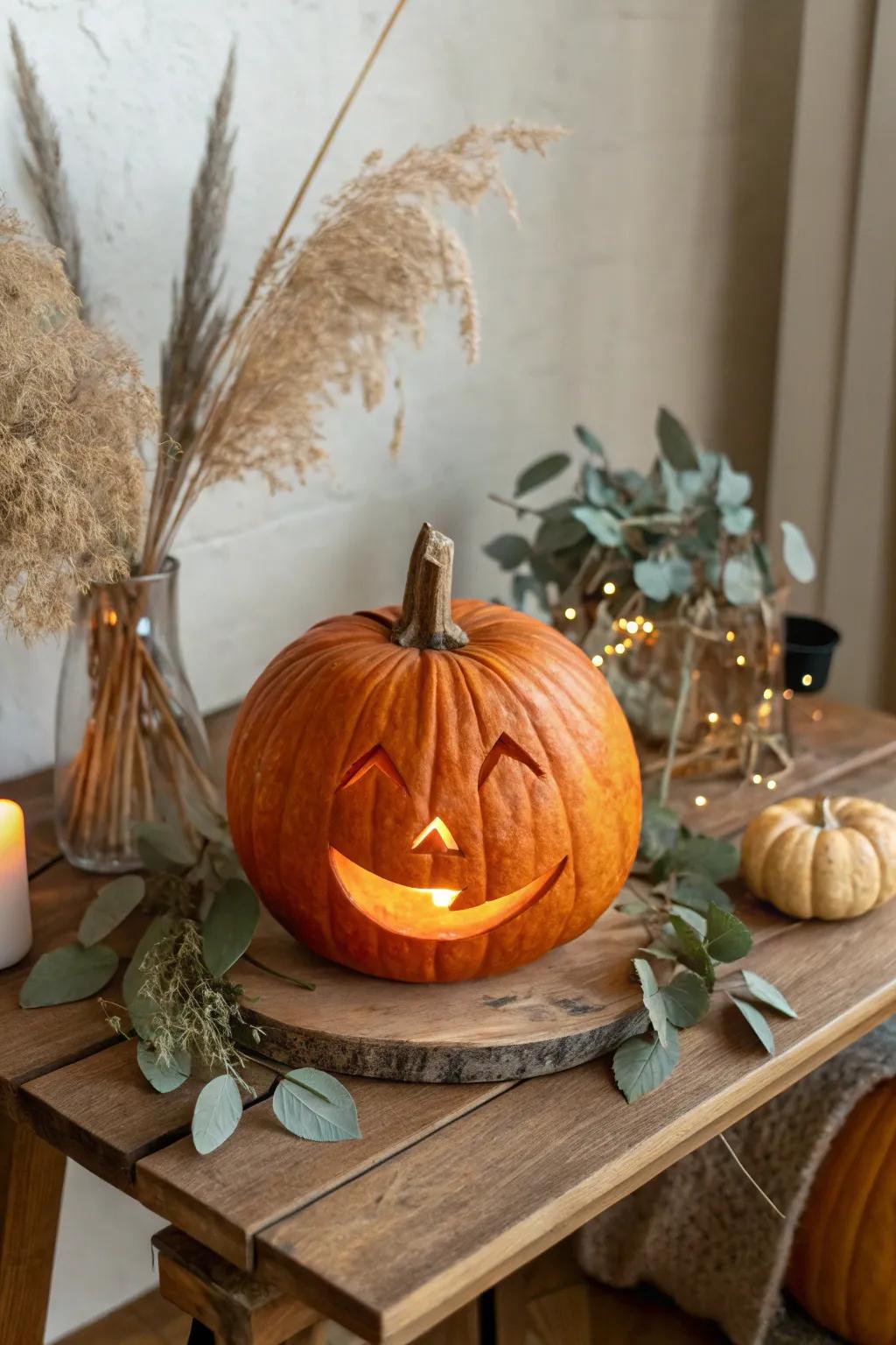 Add a playful wink to your autumn decor with this captivating pumpkin carving idea!