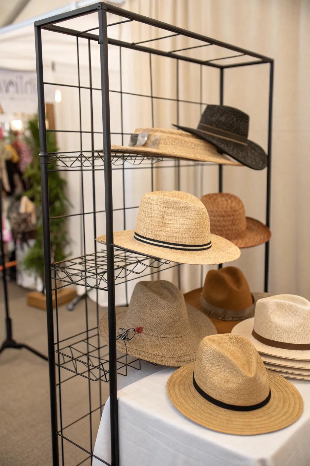 Enhance your craft fair presentation with a hint of minimalist sophistication. Discover the skill of showcasing hats through both flair and simplicity.