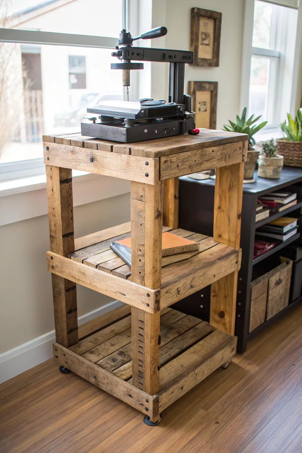 Elevate your creative area with a charming, handcrafted pallet platform—where artistry aligns with environmental stewardship.