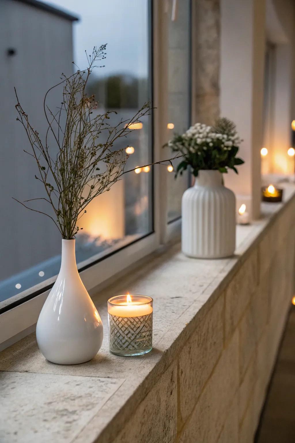 Capture refined elegance with a minimalist display upon your ledge.