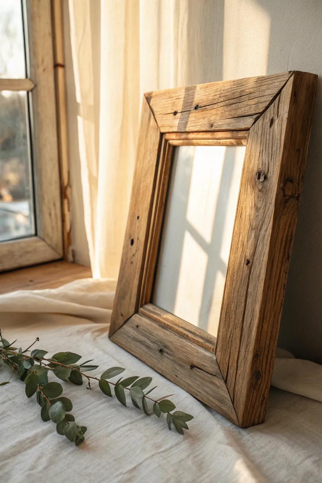 Embrace the allure of distinctiveness with this natural timber frame, where handiwork intertwines with the splendor of nature.
