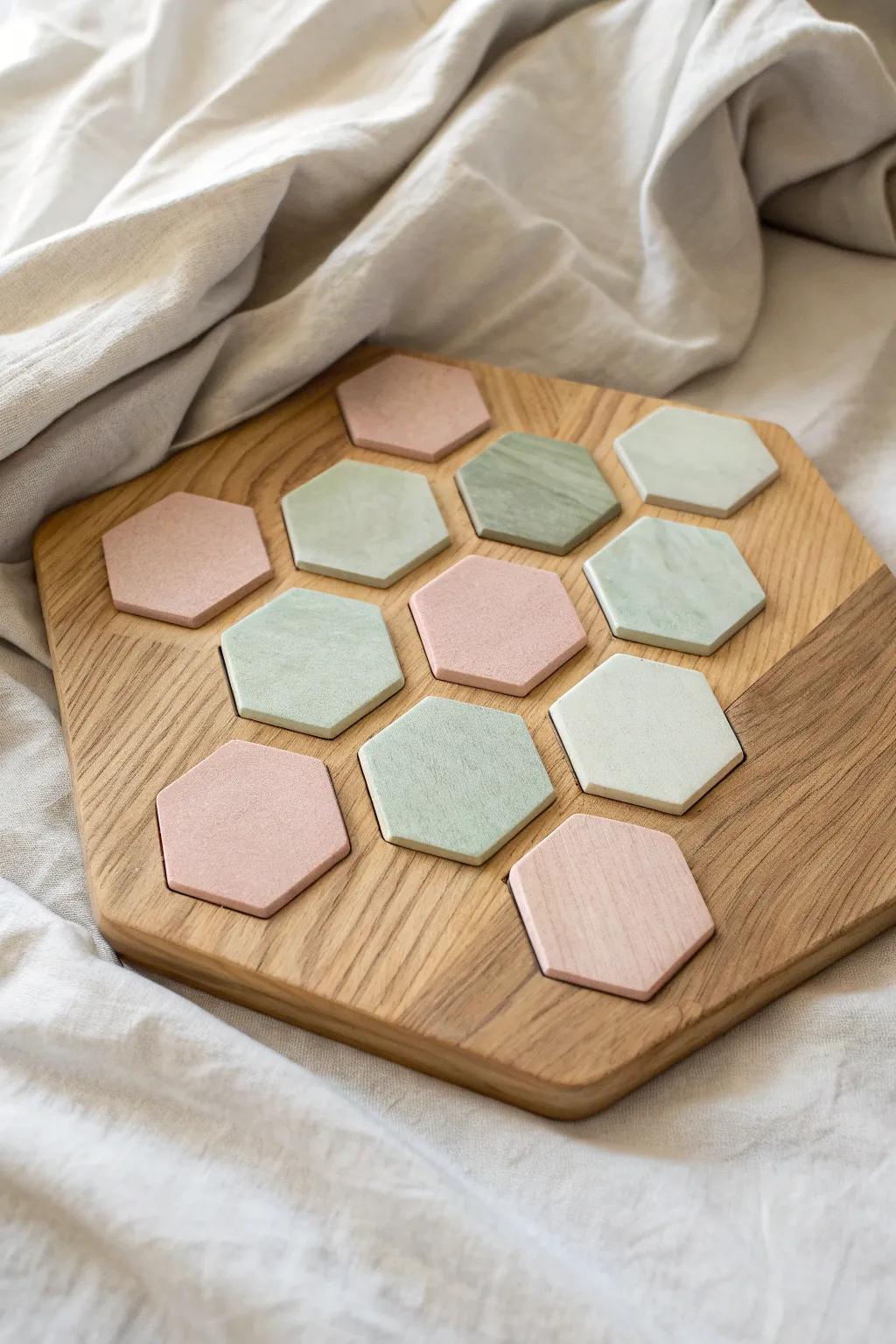 Embrace the allure of hexagon harmony with a subtle hint of organic charm.