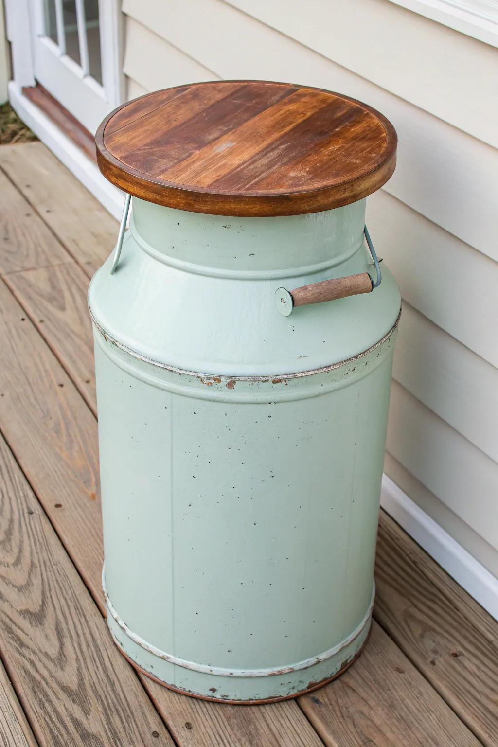 Revitalize your porch with this charming metal canister accent table, where rustic grace meets contemporary flair!