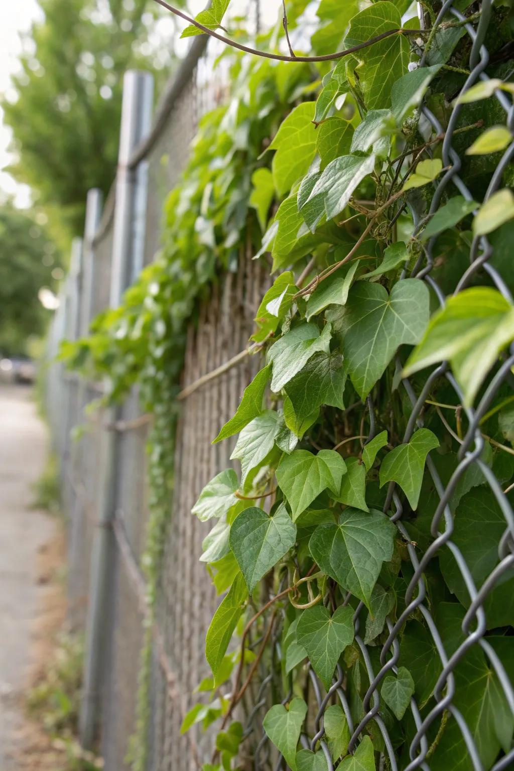 Enhance your area with the grace of climbing vines: a vibrant masterpiece gracefully adorning your fence.