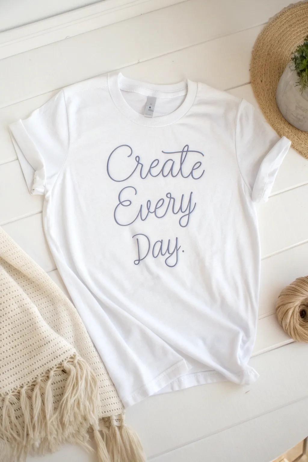 Elevate your style with a hint of inspiration – 'Create Every Day' in understated elegance.