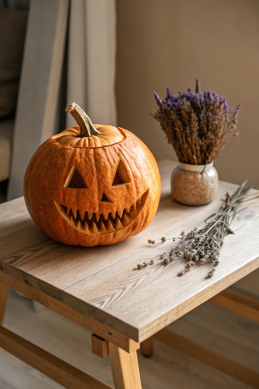 Delve into enigma with an eerie grimace Jack-o'-lantern, perfect for a captivating Halloween spectacle.