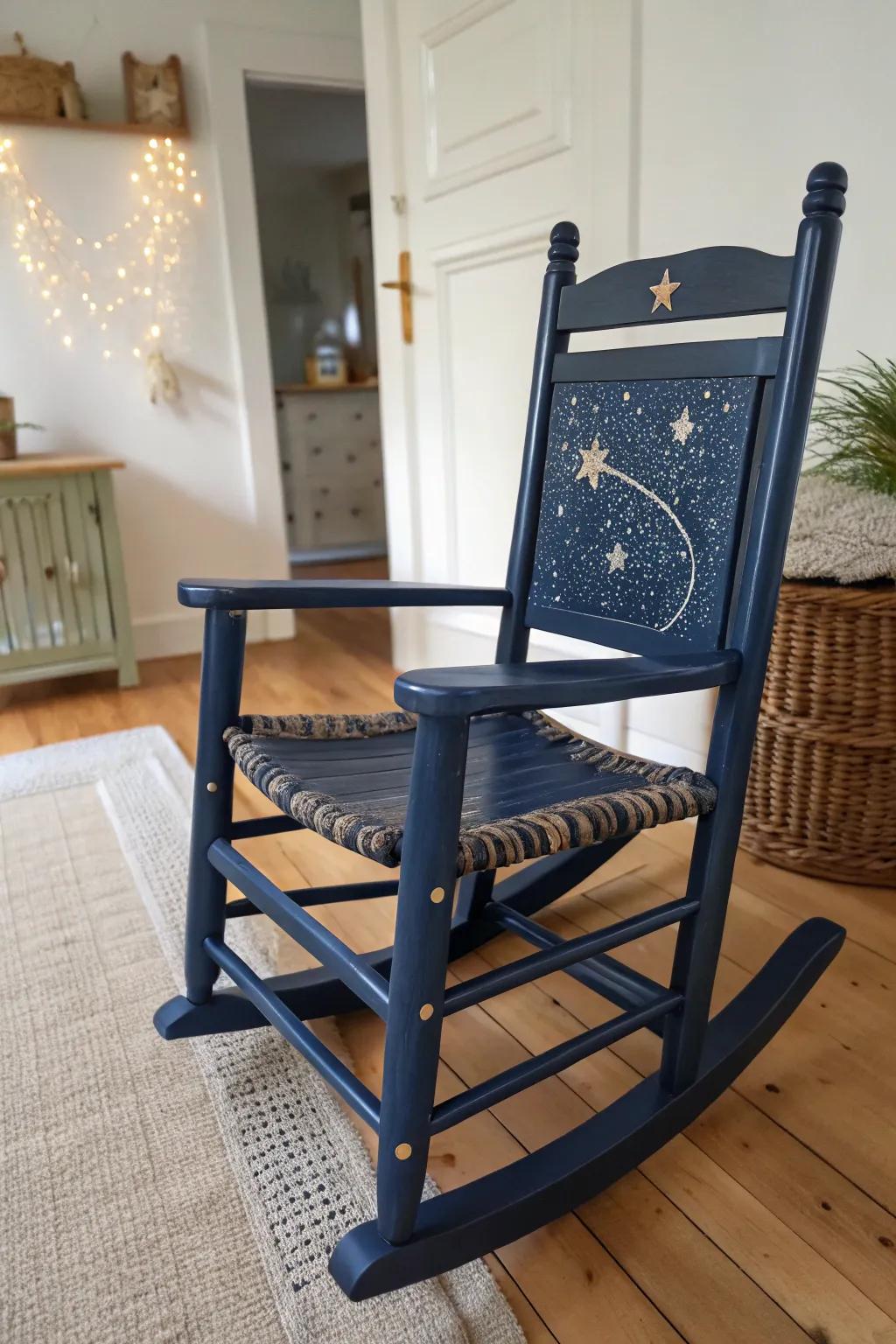 Transform bedtime tales into stellar escapades with this captivating kids' rocking chair!