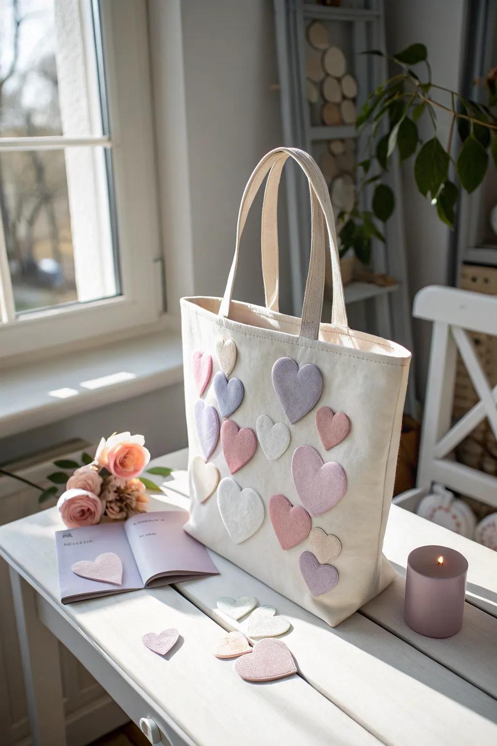 Made with affection: A minimalist Valentine's carrier embellished with exquisite heart patterns, suitable for small hands and expansive grins.