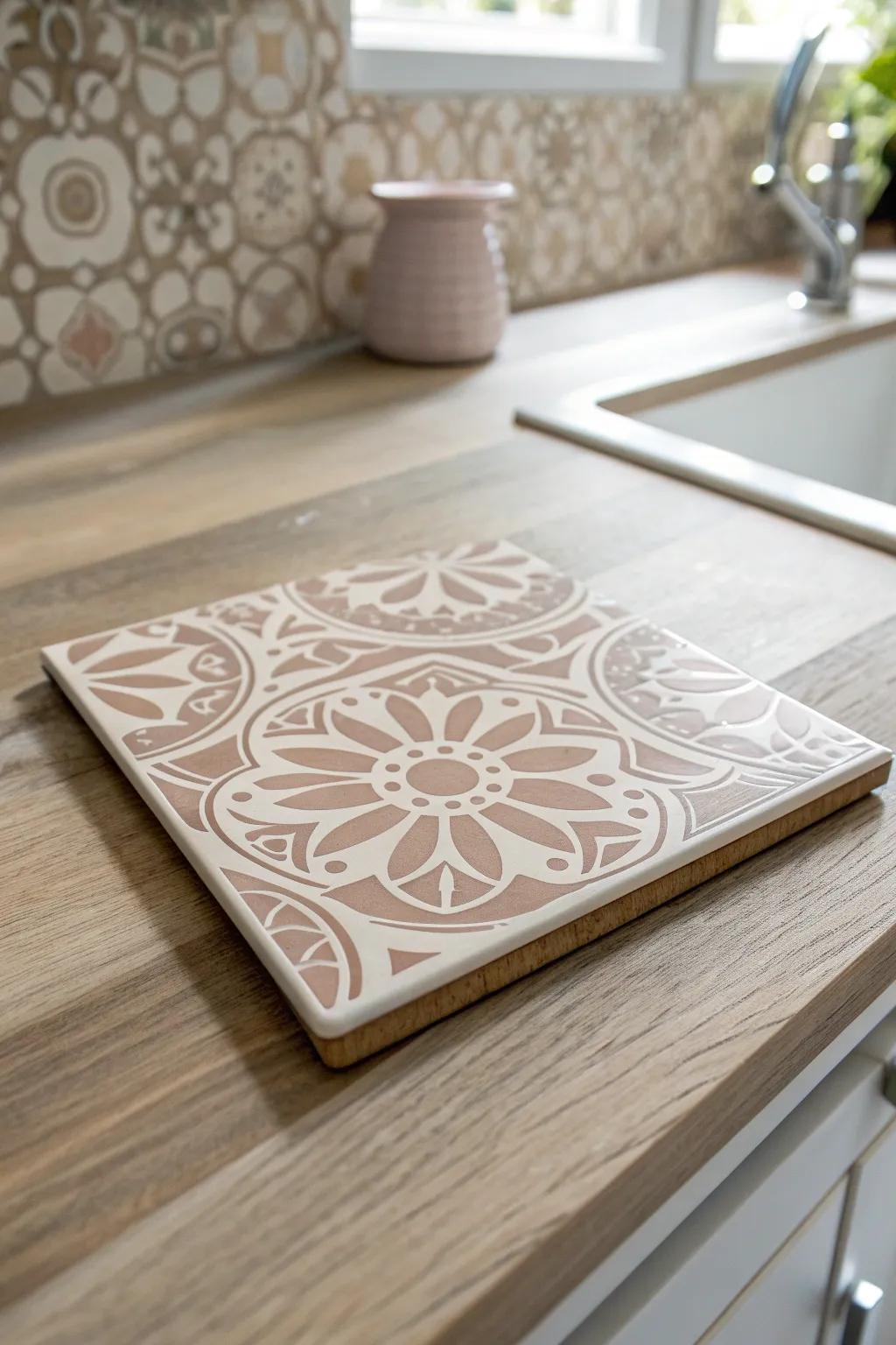 Enhance your kitchen with the captivating allure of Moroccan-inspired stencils, turning ordinary tiles into a visual masterpiece.