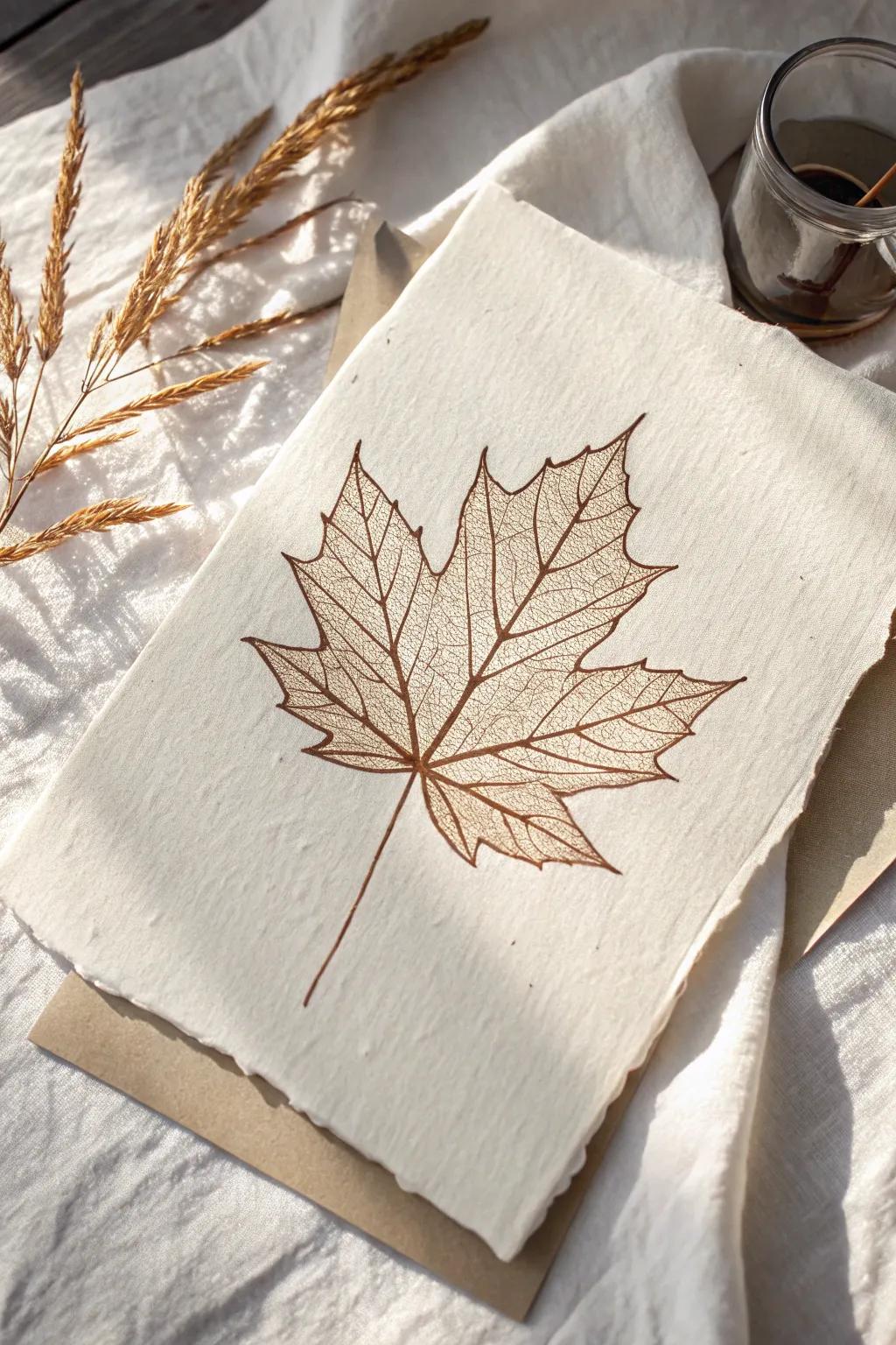 Appreciate minimalism through this refined, simple sylvian leaf design.