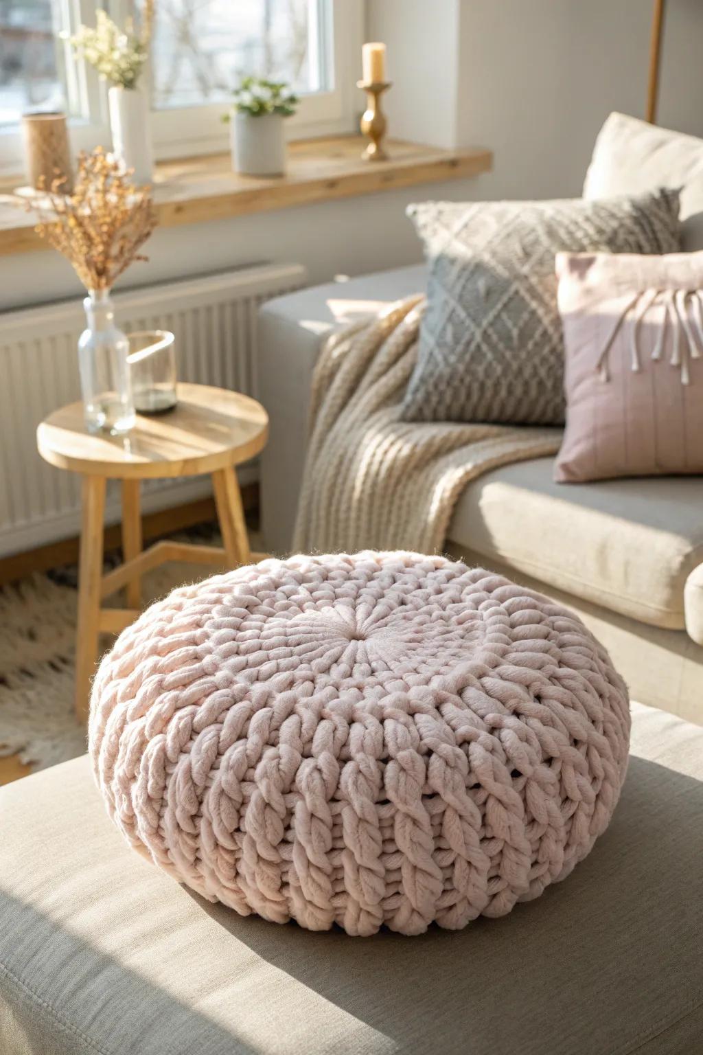 Elevate your space with the whimsical charm and added texture of this delightful loop yarn circular cushion.